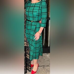 Calvin Klein Emerald and Black Patterned Dress